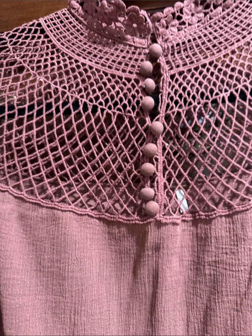 Free People Rose Dusty Pink Crochet Yoke Long Sleeve Top